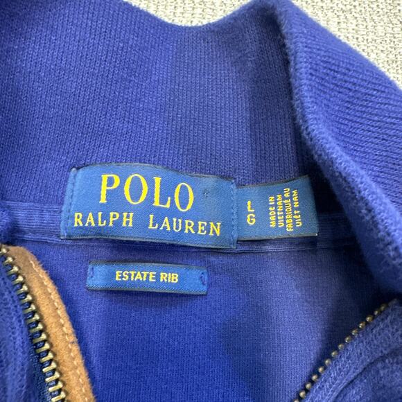 Polo Ralph Lauren Estate Rib Sweater Large Blue 1/4 Zip Pullover Comfort - Picture 2 of 9